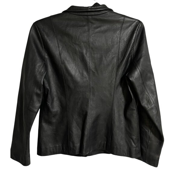 JLC New York Womens Black Leather Jacket Size Medium Modern Zip Up Fully Lined - Picture 2 of 8